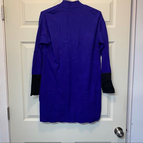 Chicos Blocked Cassie Wrap Cardigan Sweater Dark Purple Black Rapture Size 1 NWT - Picture 3 of 5